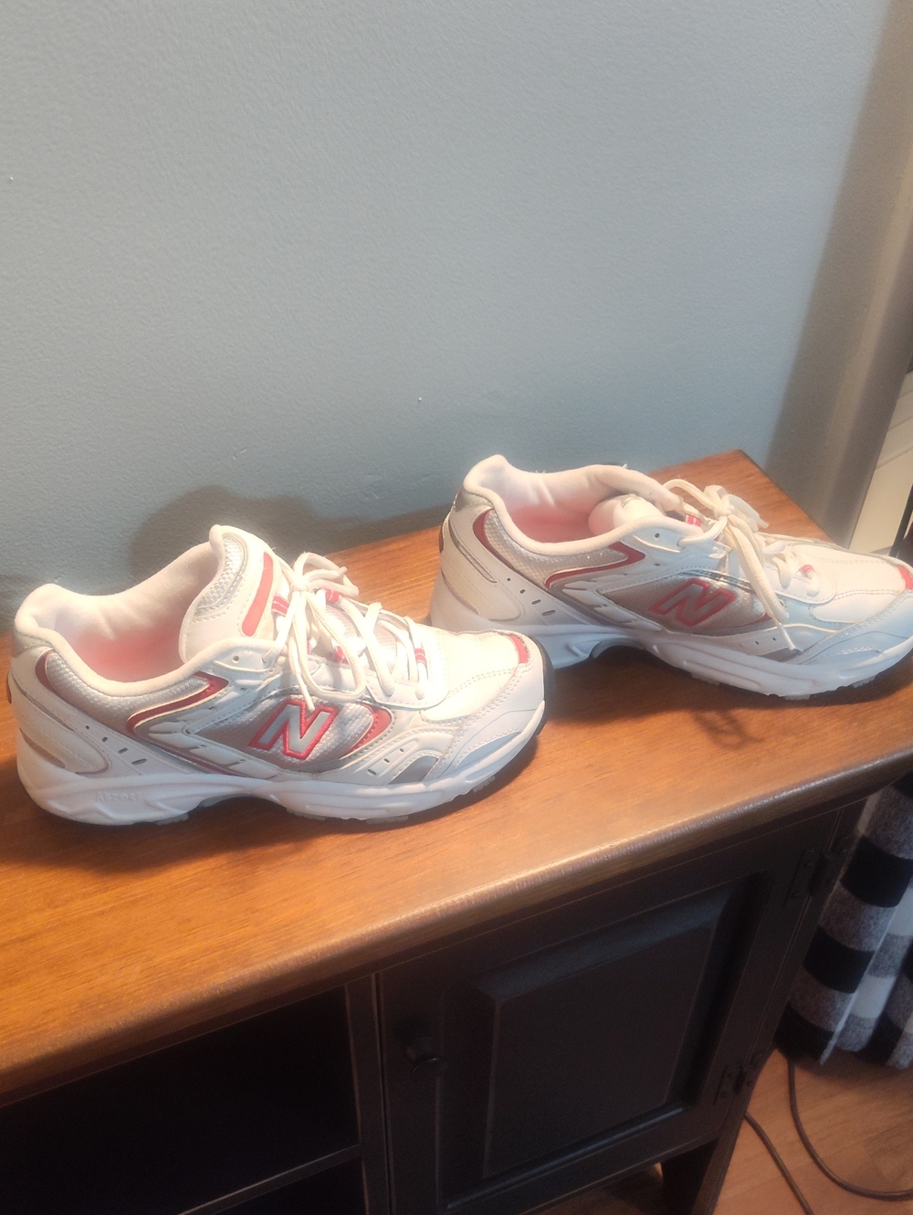 New Balance White and Red Women's Athletic Sneakers